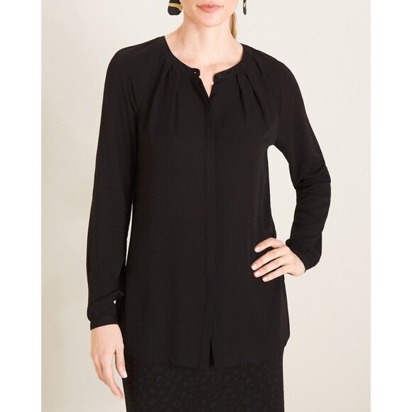 Chicos Black Pullover Top Blouse Lightweight Concealed Button Closure 1 (US M) - Picture 6 of 7